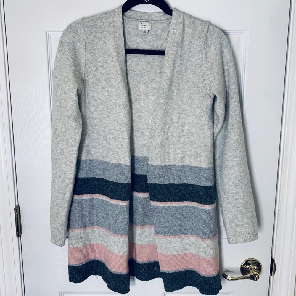 Colorblock Grey Pink Cardigan Sweater
